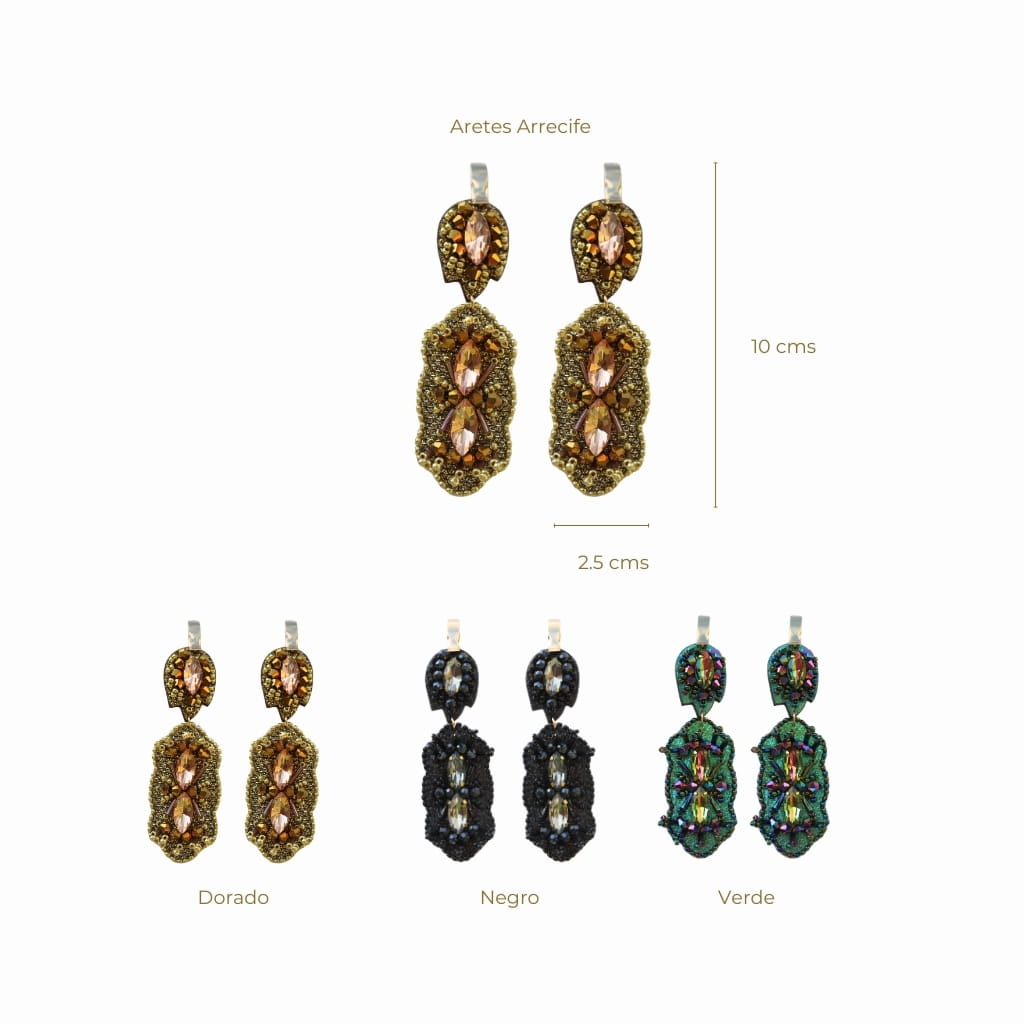 Aretes Arrecife - Cristales Premium - Baño oro 24k