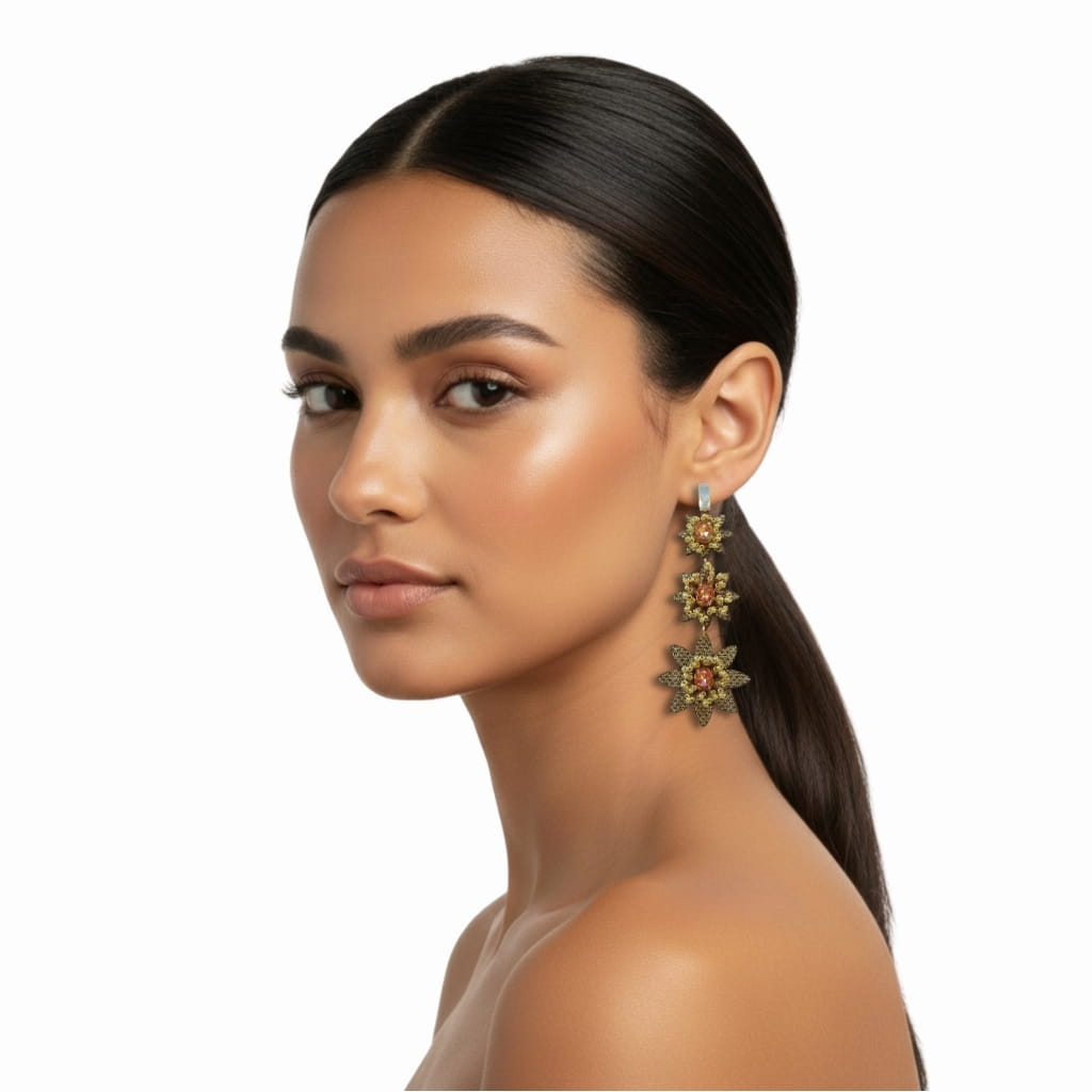Aretes Flor Marina - Cuero Vegano - Baño en Oro 24 Kilates