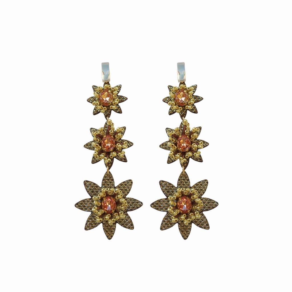 Aretes Flor Marina - Cuero Vegano - Baño en Oro 24 Kilates