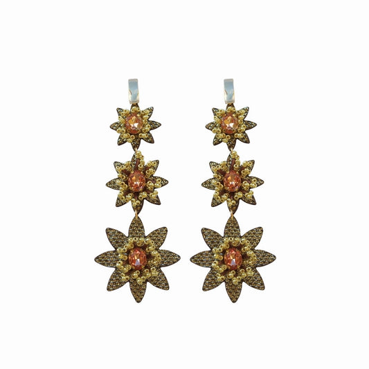 Aretes Flor Marina - Cuero Vegano - Baño en Oro 24 Kilates