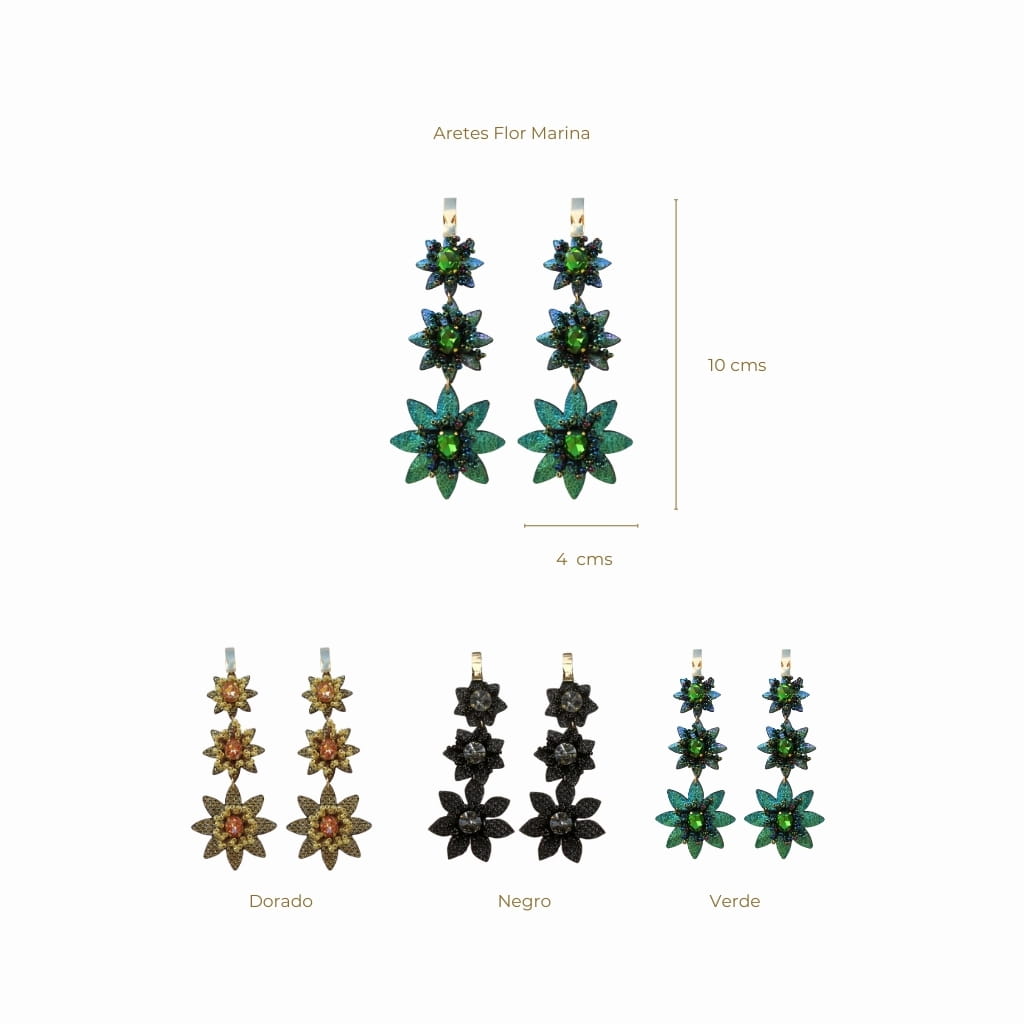 Aretes Flor Marina - Cuero Vegano - Baño en Oro 24 Kilates