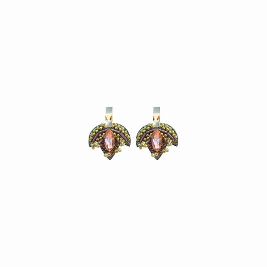 Aretes Flor de Lis · Baño de Oro 24K - Cuero Vegano